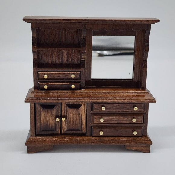 Vintage Concord Miniatures Wooden China Cabinet With Drawers & Mirror 1:1 Scale - Picture 3 of 10